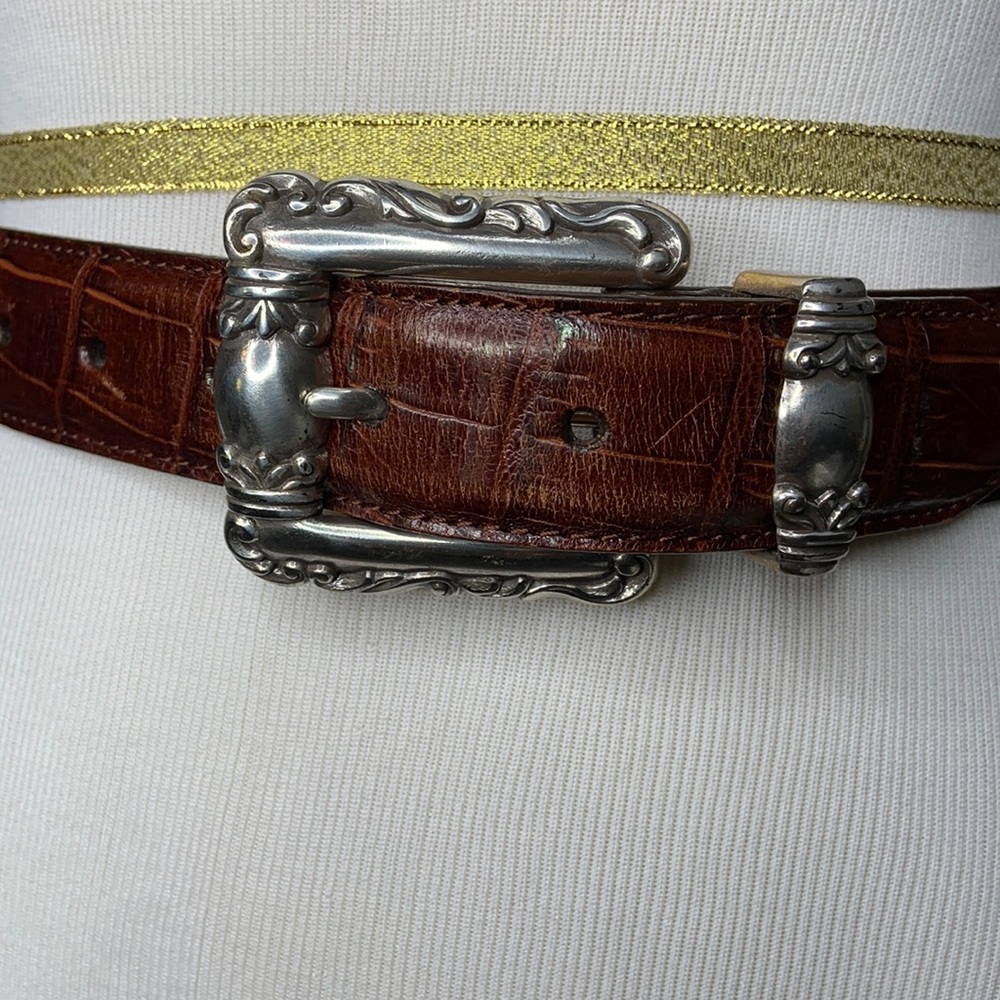 Brighton Leather Women’s Brown Concho Belt Silver Metal Style 9A303 Sz 33